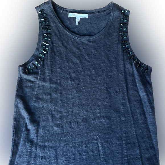 Maje Black Sleeveless Embellished 100% Linen Tank Top Size 1 (US Small) - Picture 4 of 10